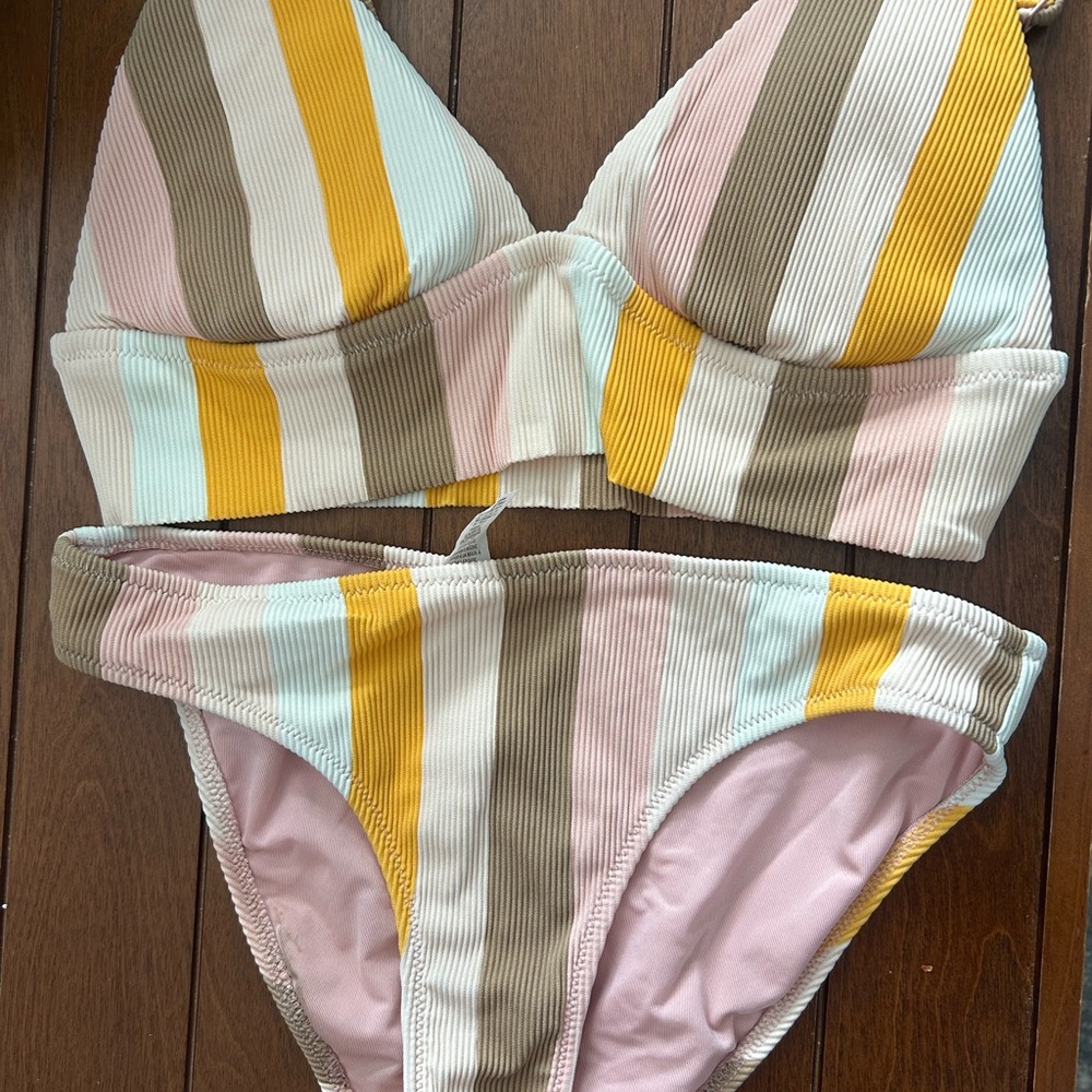 Striped Bikini Set in Yellow, Pink, and Brown
